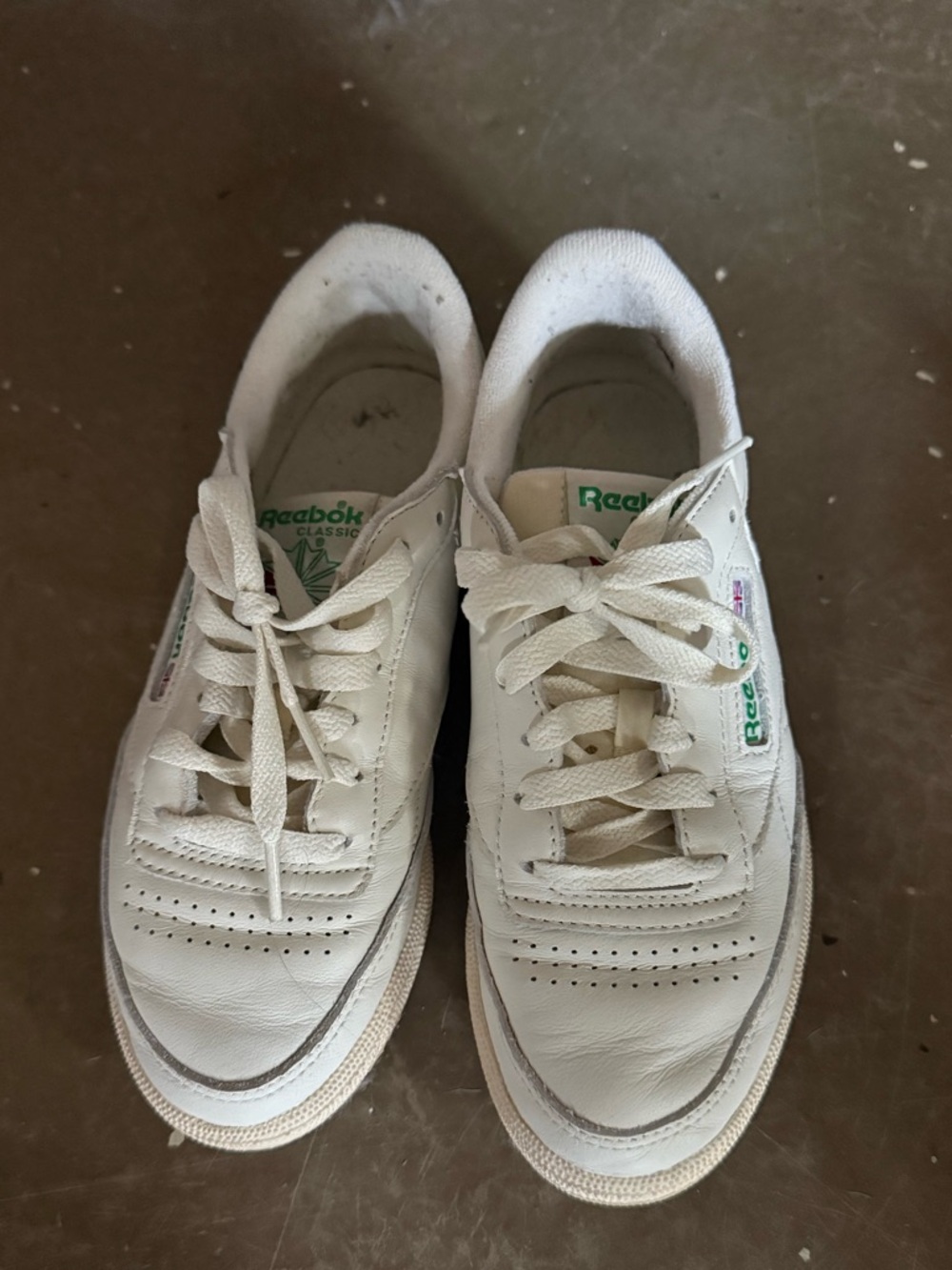 Reebok White Leather Low-Top Sneakers with Green Logo